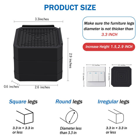 ANNKUT furniture risers with anti-slip base protecting floors while elevating seating