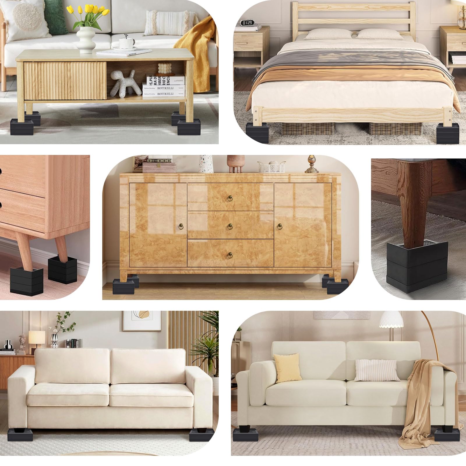 ANNKUT under-bed storage space created with 4-inch risers.