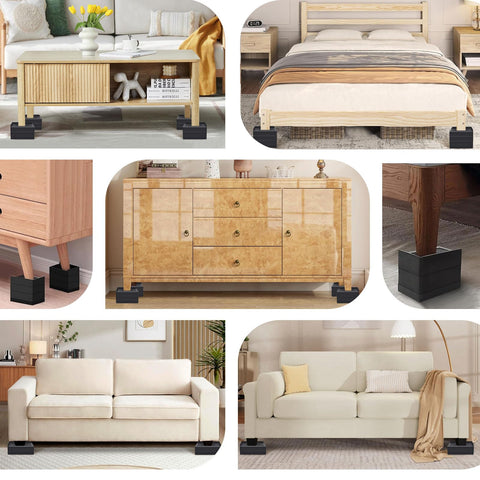 ANNKUT under-bed storage space created with 4-inch risers.