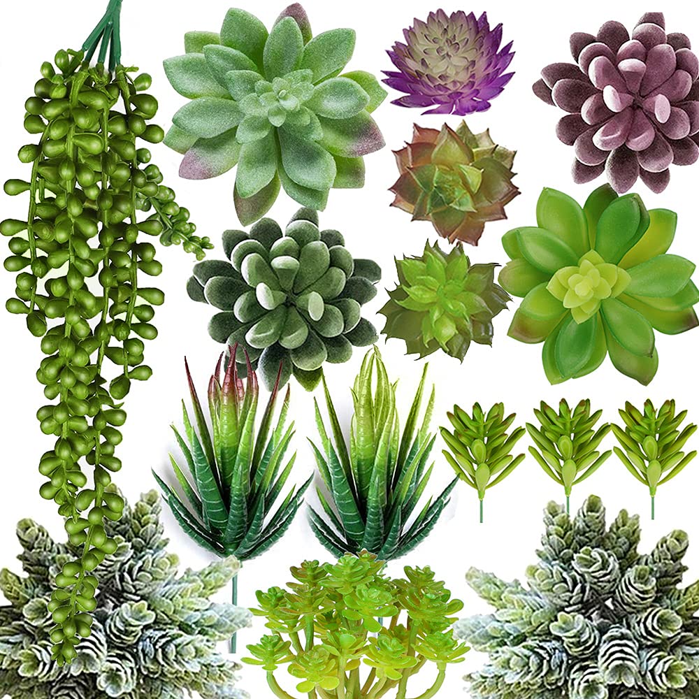 Anoak 16-piece artificial succulent set displayed for home decor and maintenance-free styling.