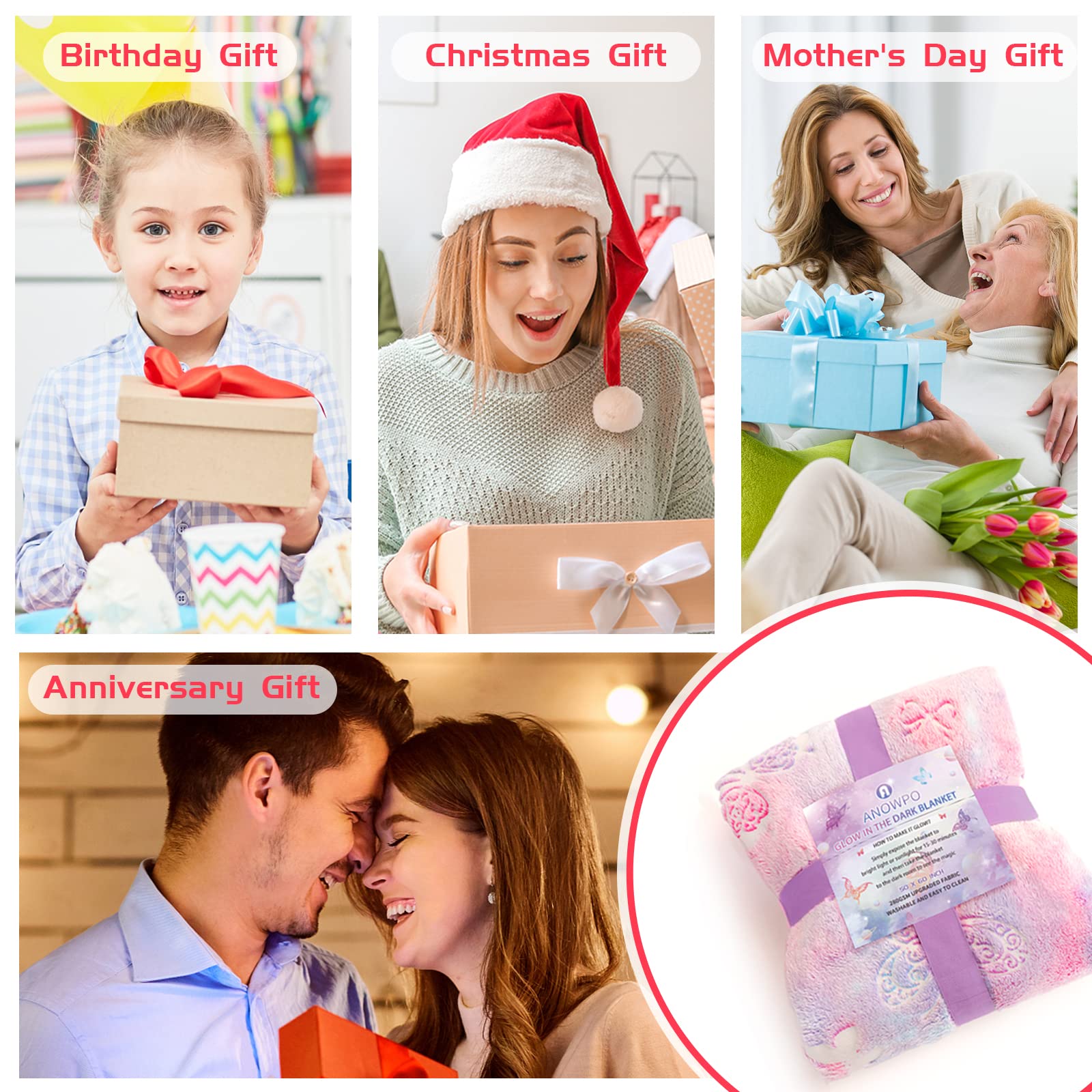 Anowpo gift-ready packaging for a delightful butterfly blanket gift.