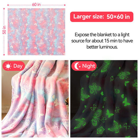 Anowpo glow butterfly blanket glowing in darkness for magical nights.