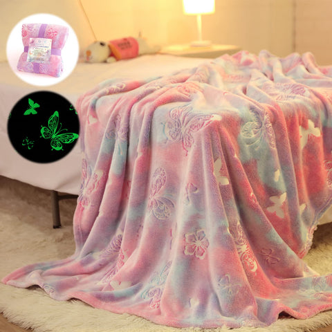 Anowpo glow butterfly blanket folded, cozy for kids during downtime.