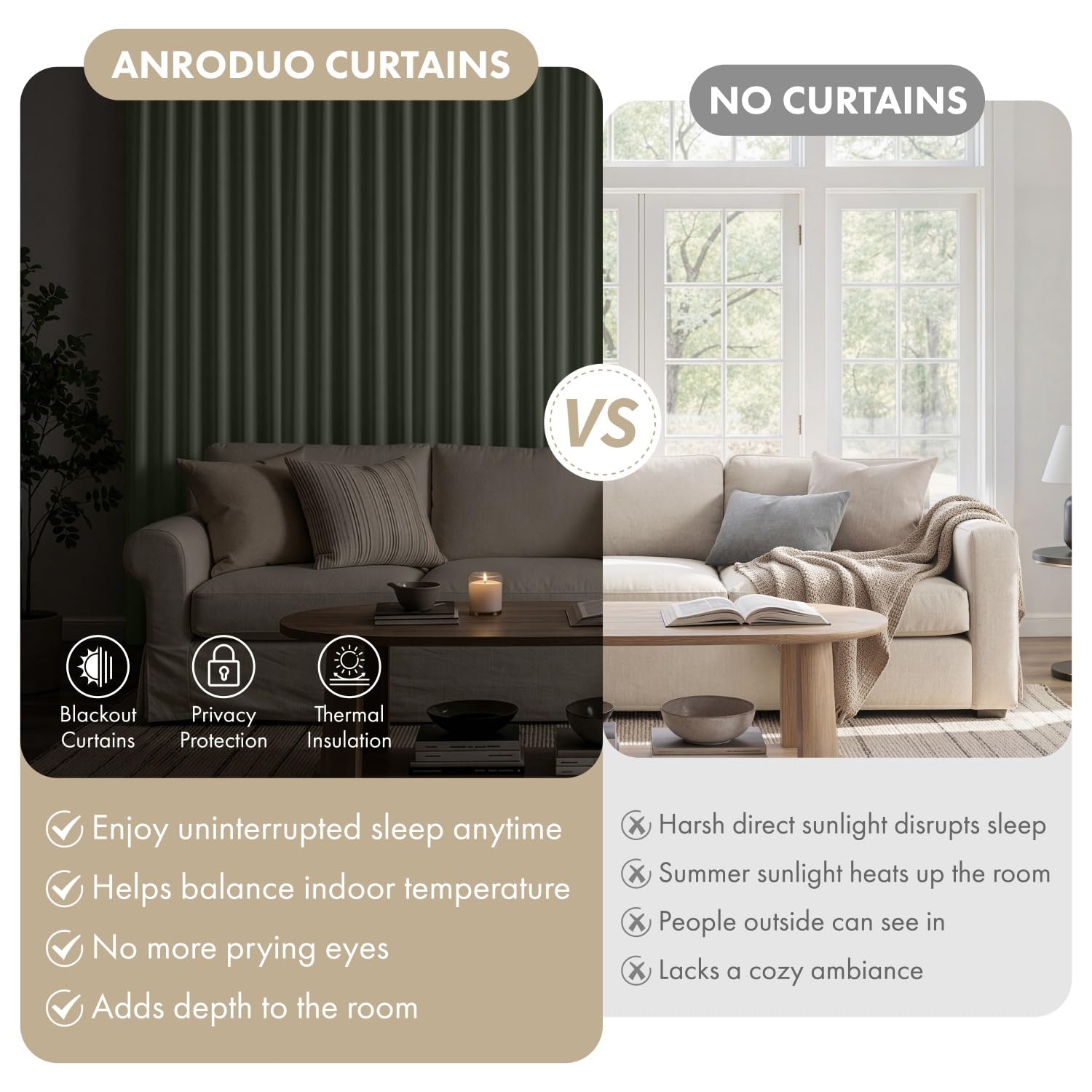 ANRODUO sage green pinch pleat curtains with neat pleats and smooth finish.