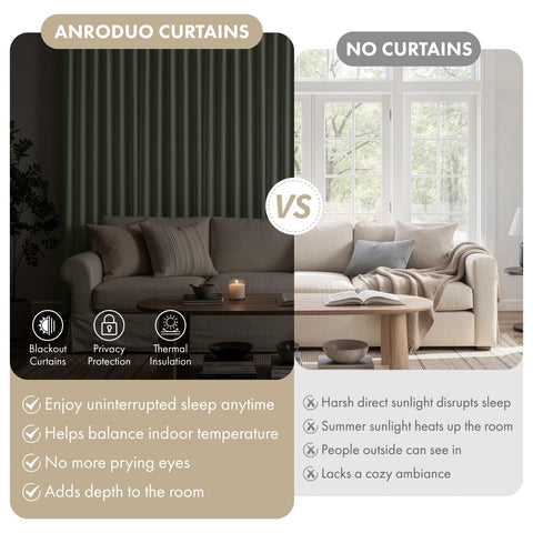 ANRODUO sage green pinch pleat curtains with neat pleats and smooth finish.