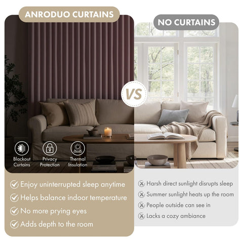 ANRODUO soft fabric blackout panels reduce glare for daytime viewing