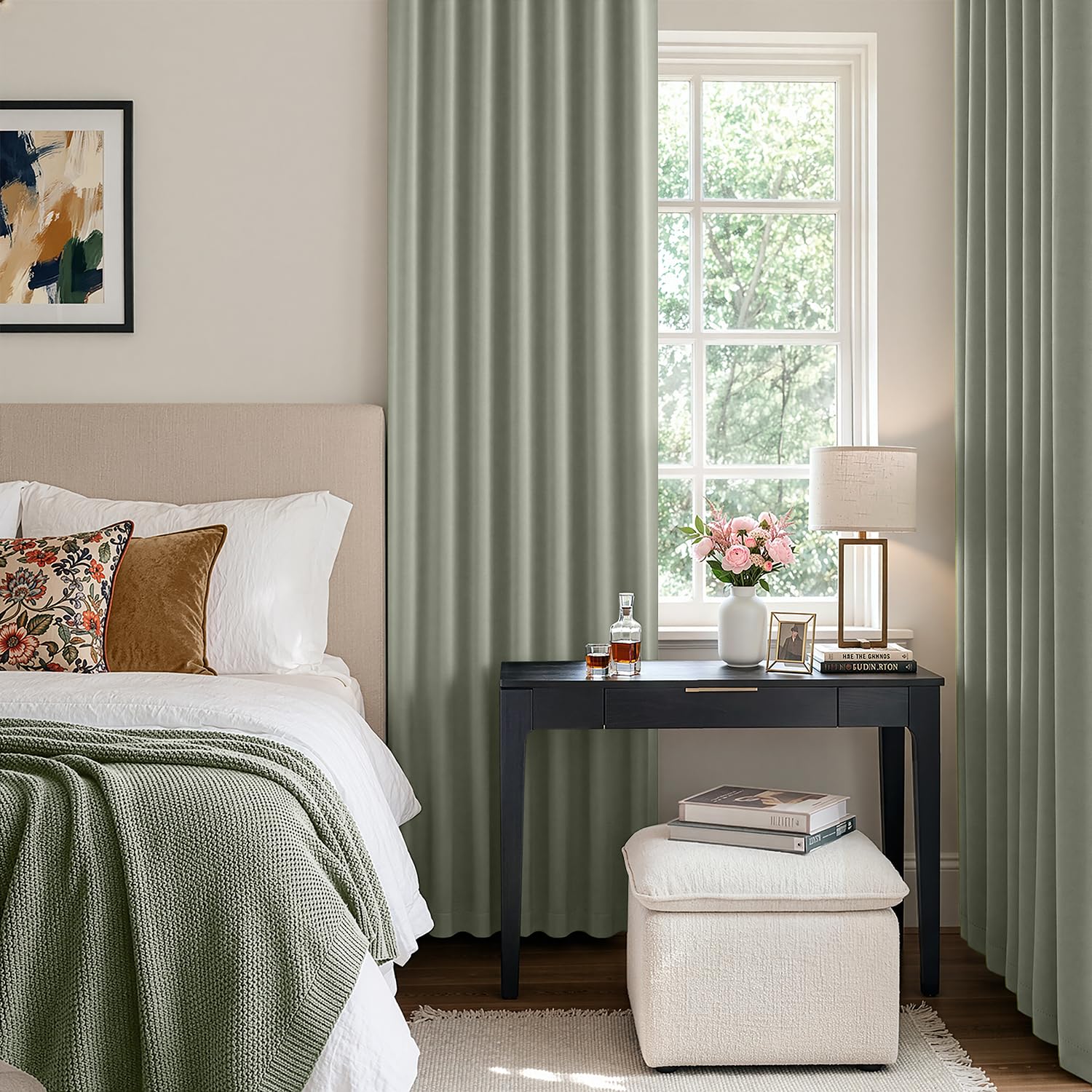 ANRODUO sage green curtains contributing to a modern, elegant room aesthetic.