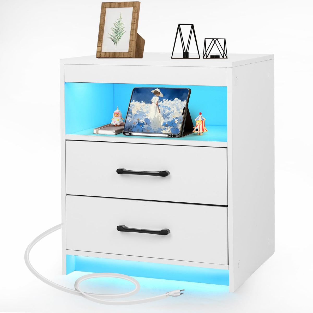 Ansefe nightstand ambient light enhances mood and nighttime visibility.