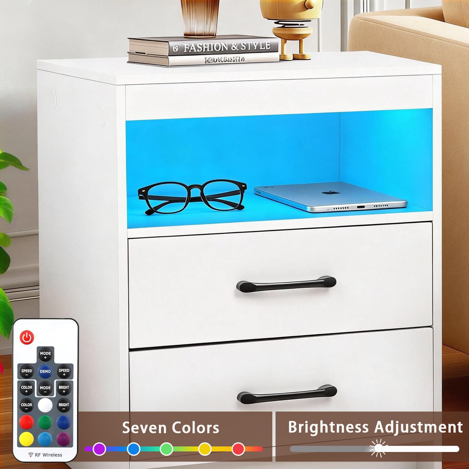 Ansefe nightstand spacious top ideal for decor and devices.