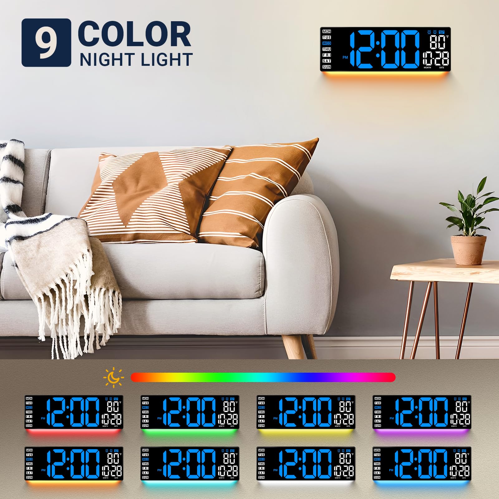 ANSOPER clock featuring remote brightness control for comfortable viewing in any room.
