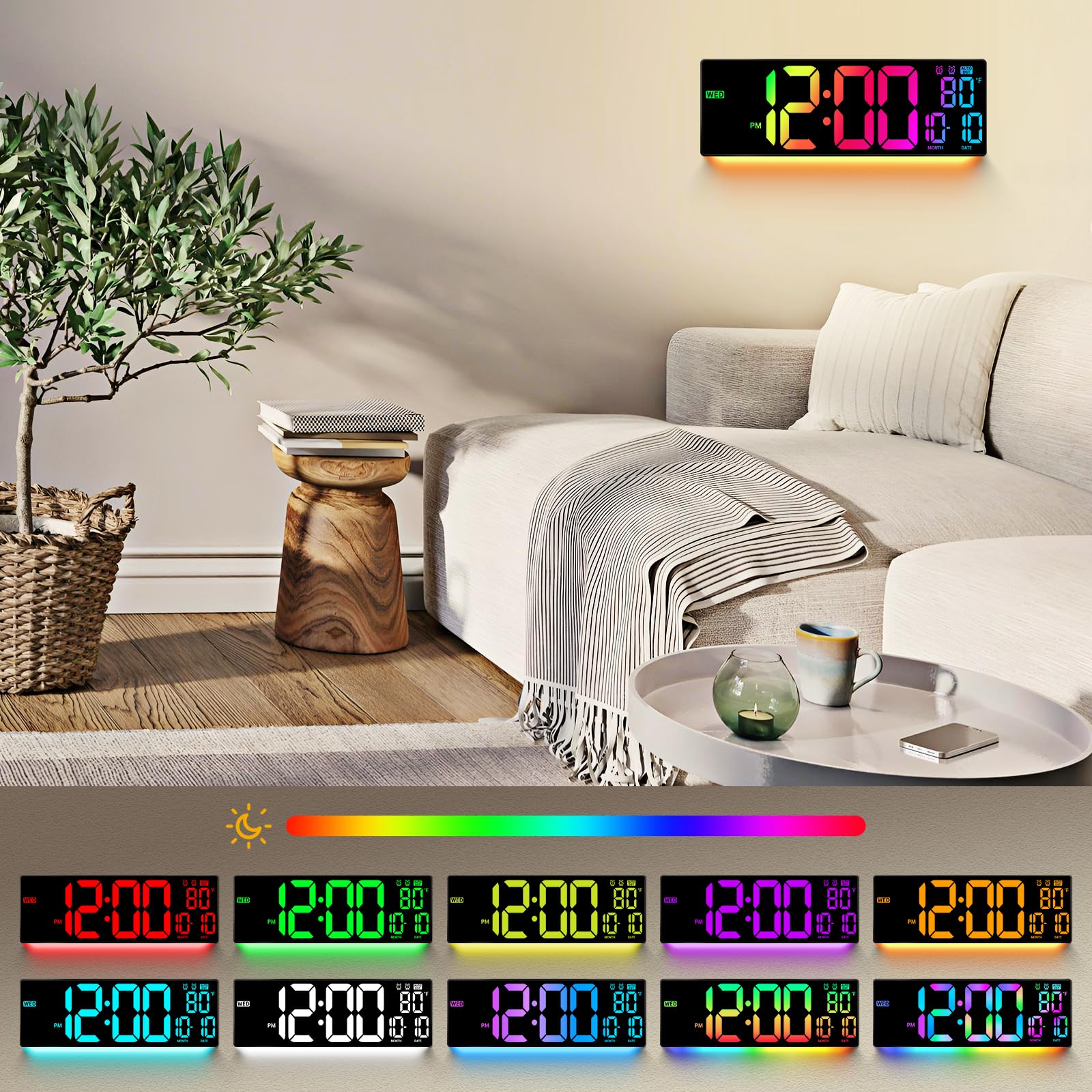 ANSOPER RGB color LED display showing customizable ambiance and clear time at a glance.