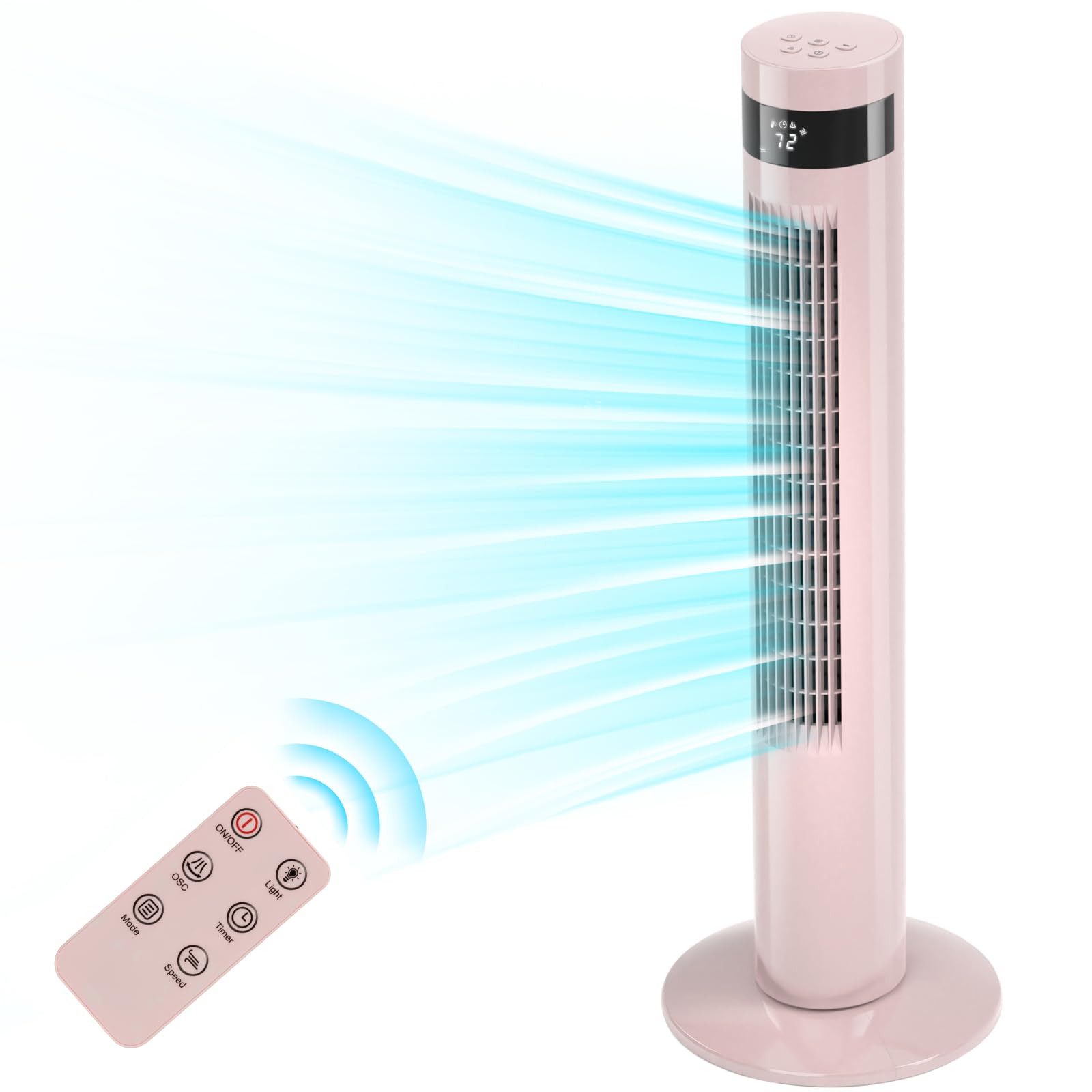 Antarctic Star pink tower fan front view for compact space cooling