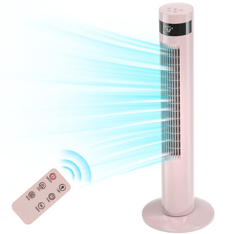 Antarctic Star pink tower fan front view for compact space cooling
