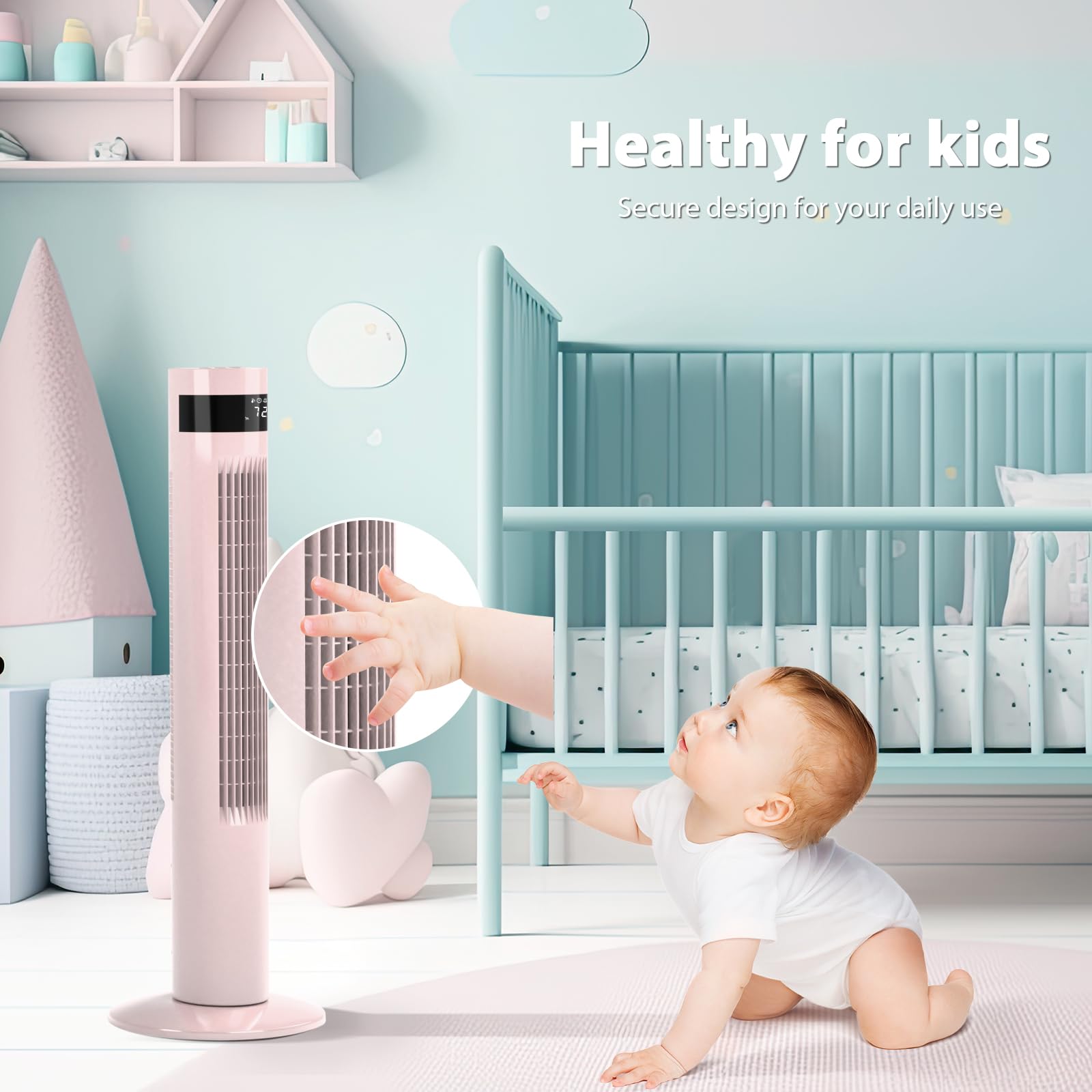 Antarctic Star pink tower fan 85-degree oscillation for even airflow