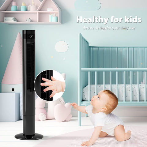 Antarctic Star 43-inch height tower fan fits tall spaces like living rooms.