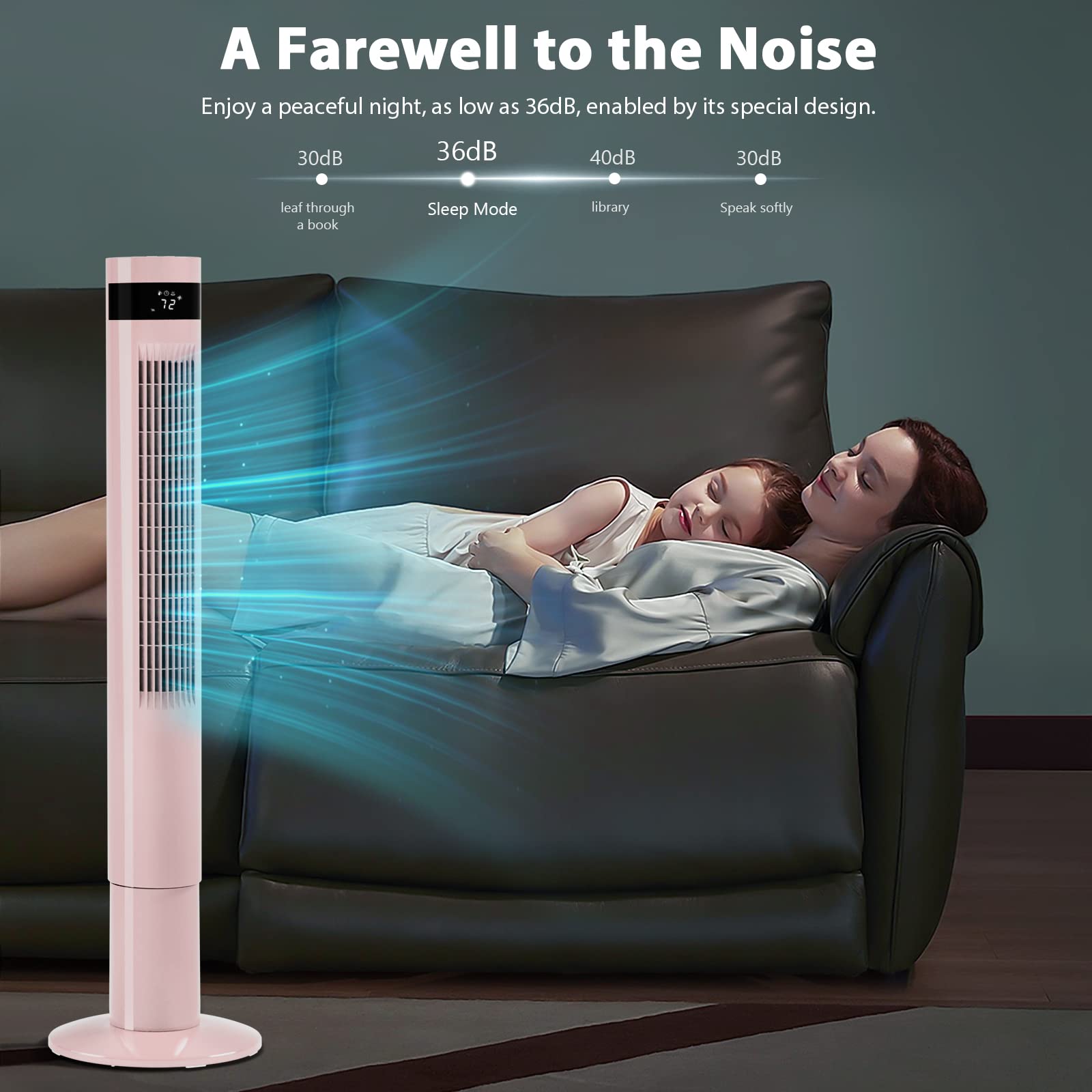 Antarctic Star 43-inch pink tower fan ready for calm room cooling.
