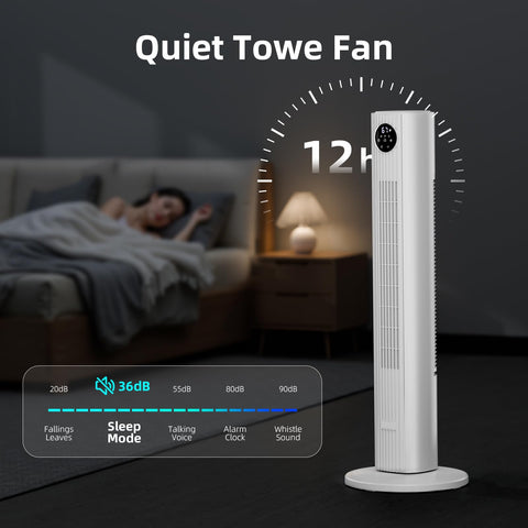 Antarctic Star tower fan with remote control for easy operation from afar.