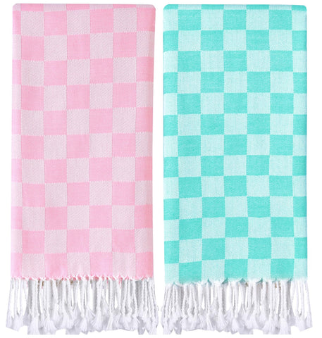 Antfuny checkered travel towel folded for compact packing and portability.