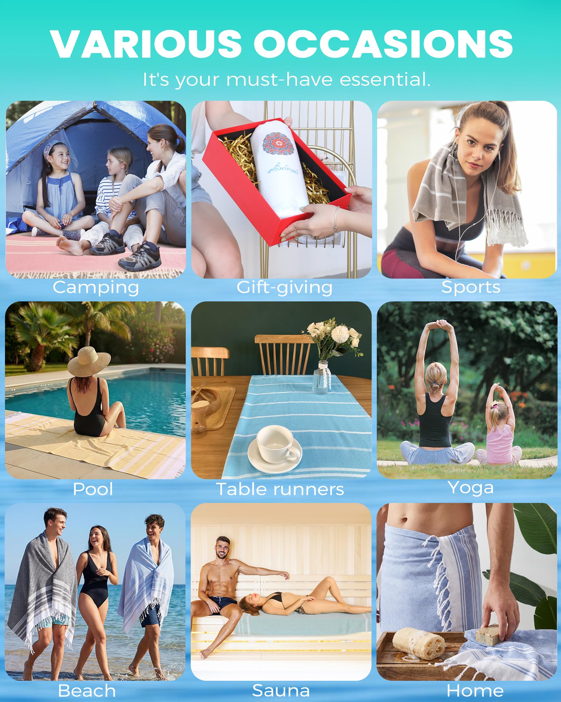 Antfuny travel cruise friendly towel dries fast and packs light.