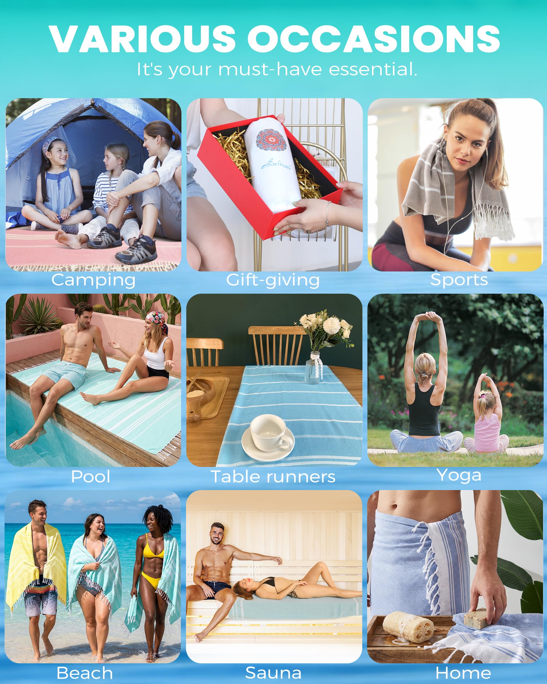 Antfuny Turkish Beach Towel gift-ready packaging makes a thoughtful present.