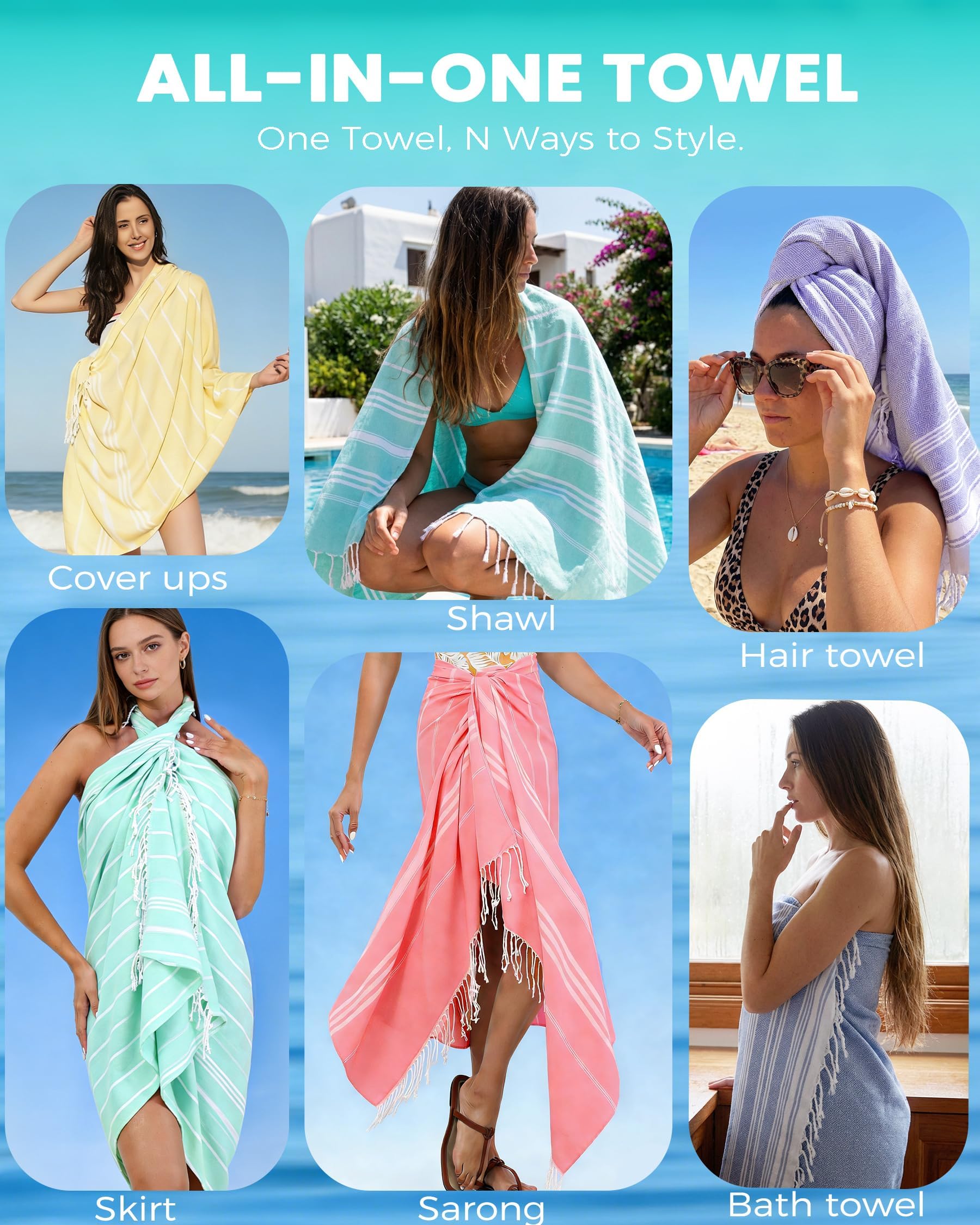 Antfuny Turkish Beach Towel multiuse for beach, yoga, and picnics.