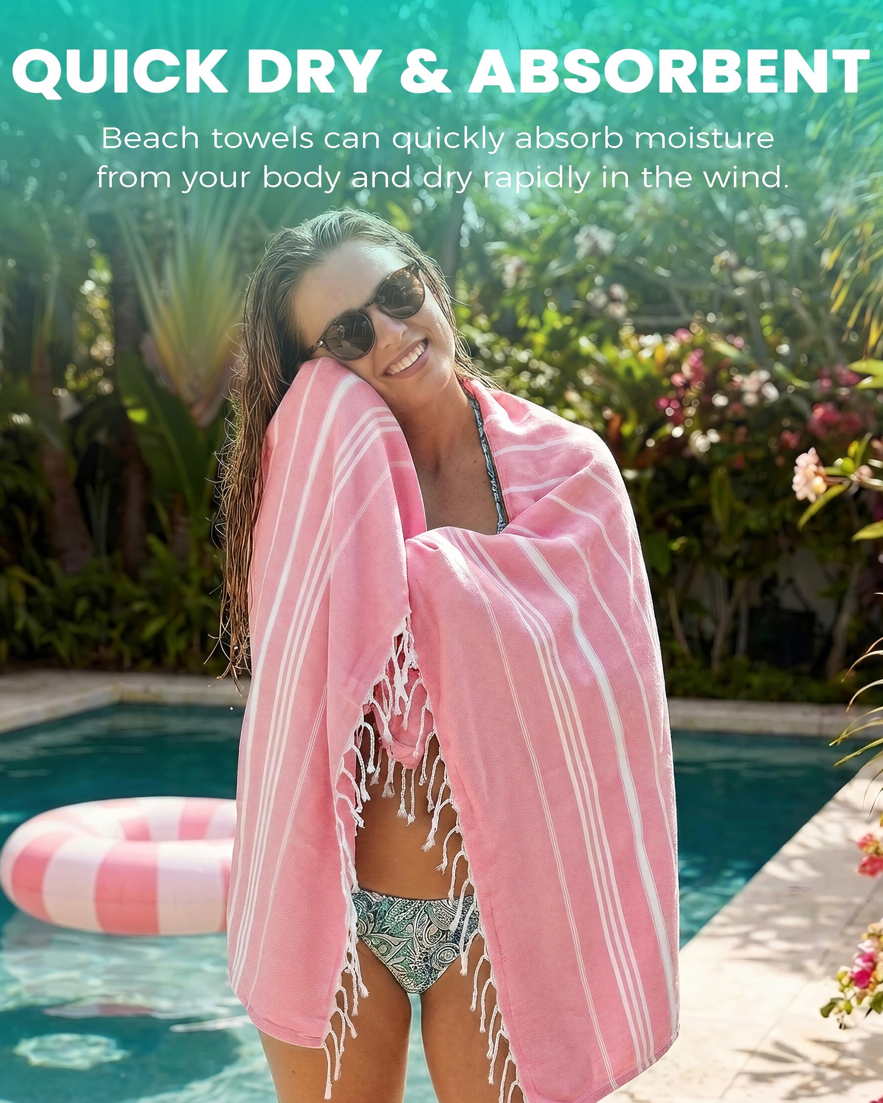 Antfuny Turkish beach towel oversized XL for relaxed poolside lounging.