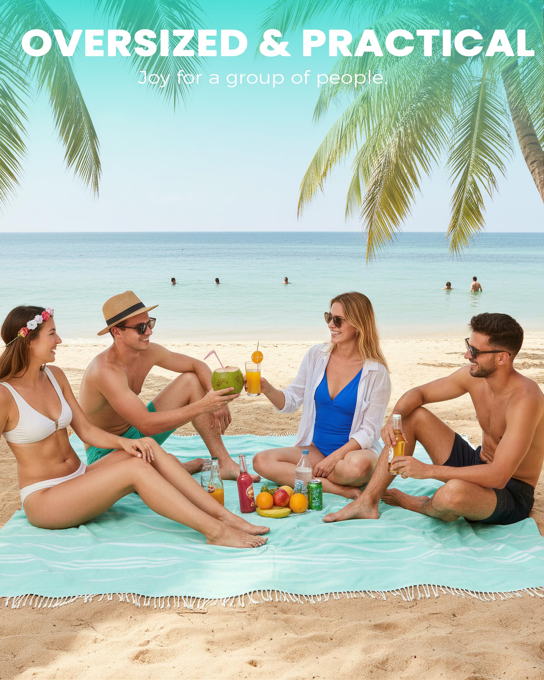 Antfuny Turkish beach towel oversized for cozy picnics and sand-free relaxation