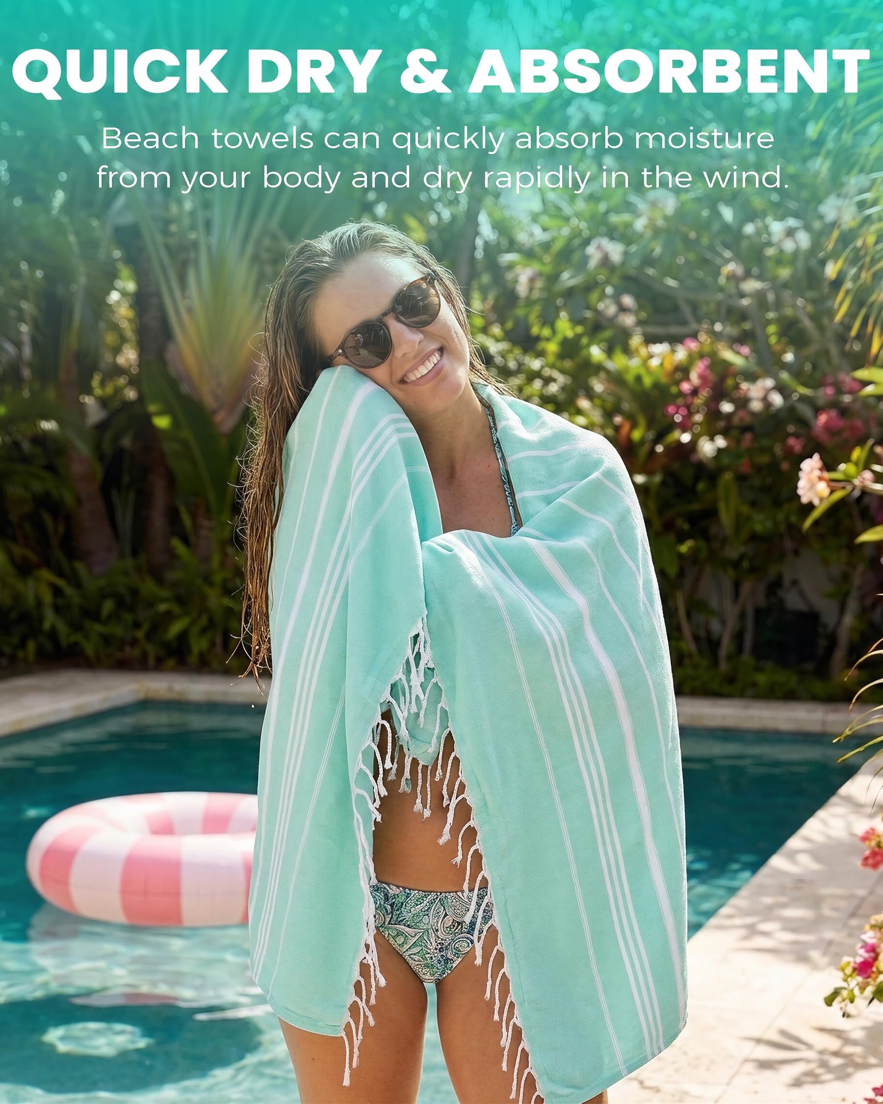 Antfuny Turkish Beach Towel sand-free surface keeps you comfortable at the beach.