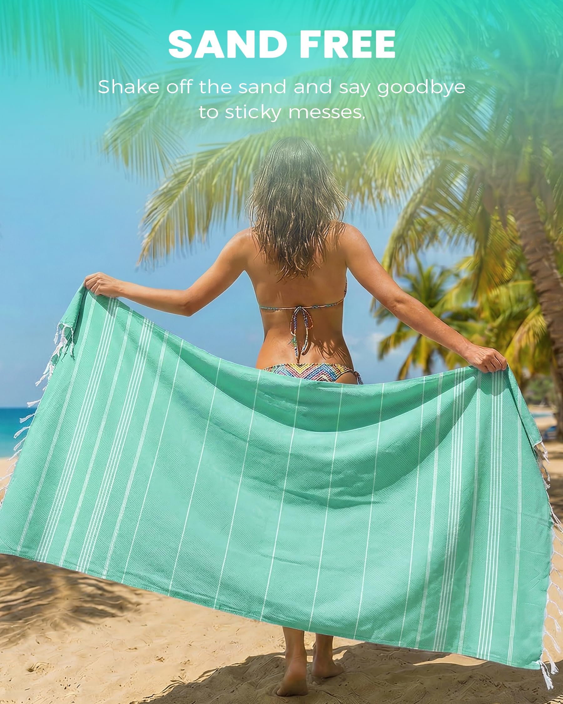Antfuny Turkish Beach Towel xl-size offers generous lounging space for sunbathing.