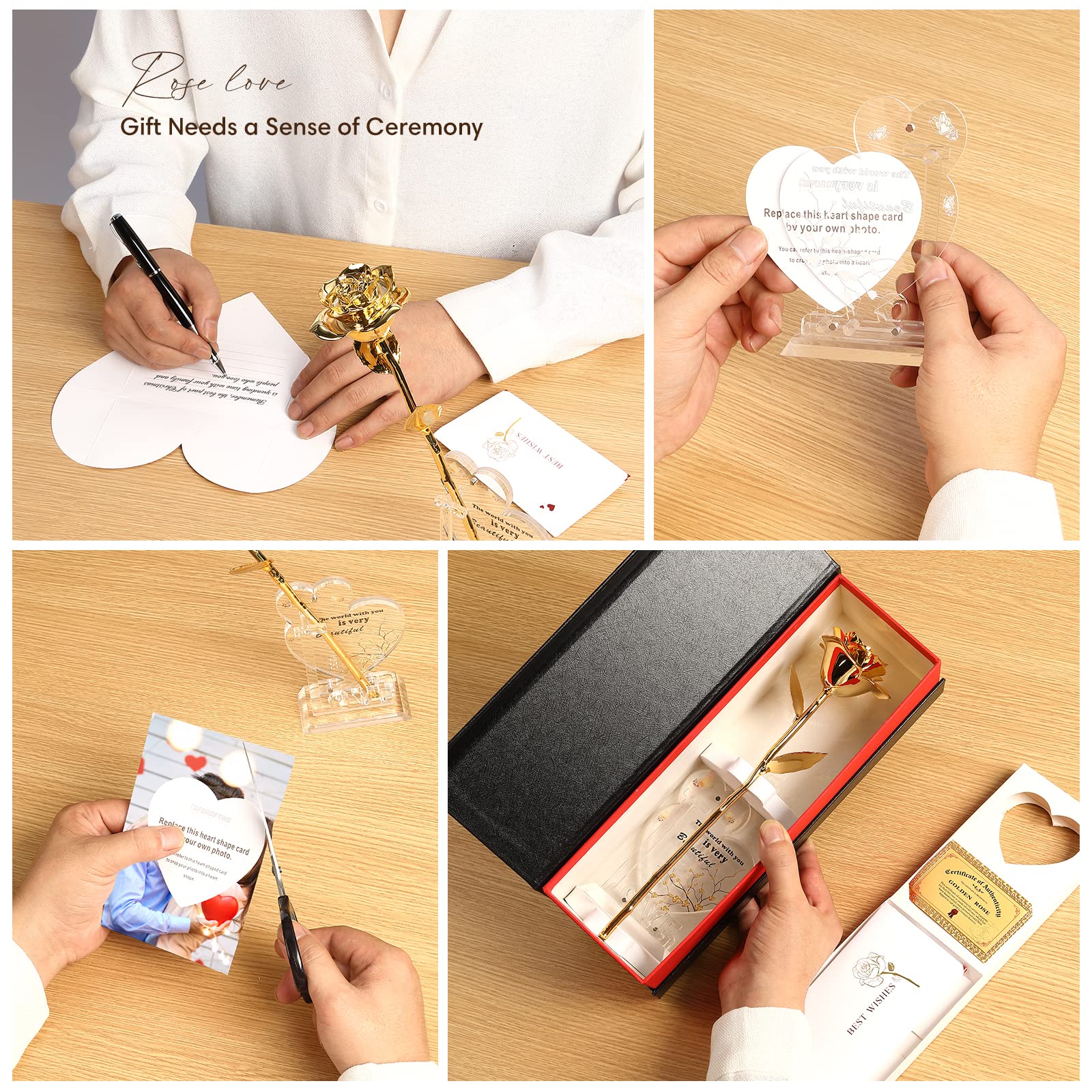 Anthonic gold-dipped rose with clear holder demonstrates decorative versatility for home or shop.