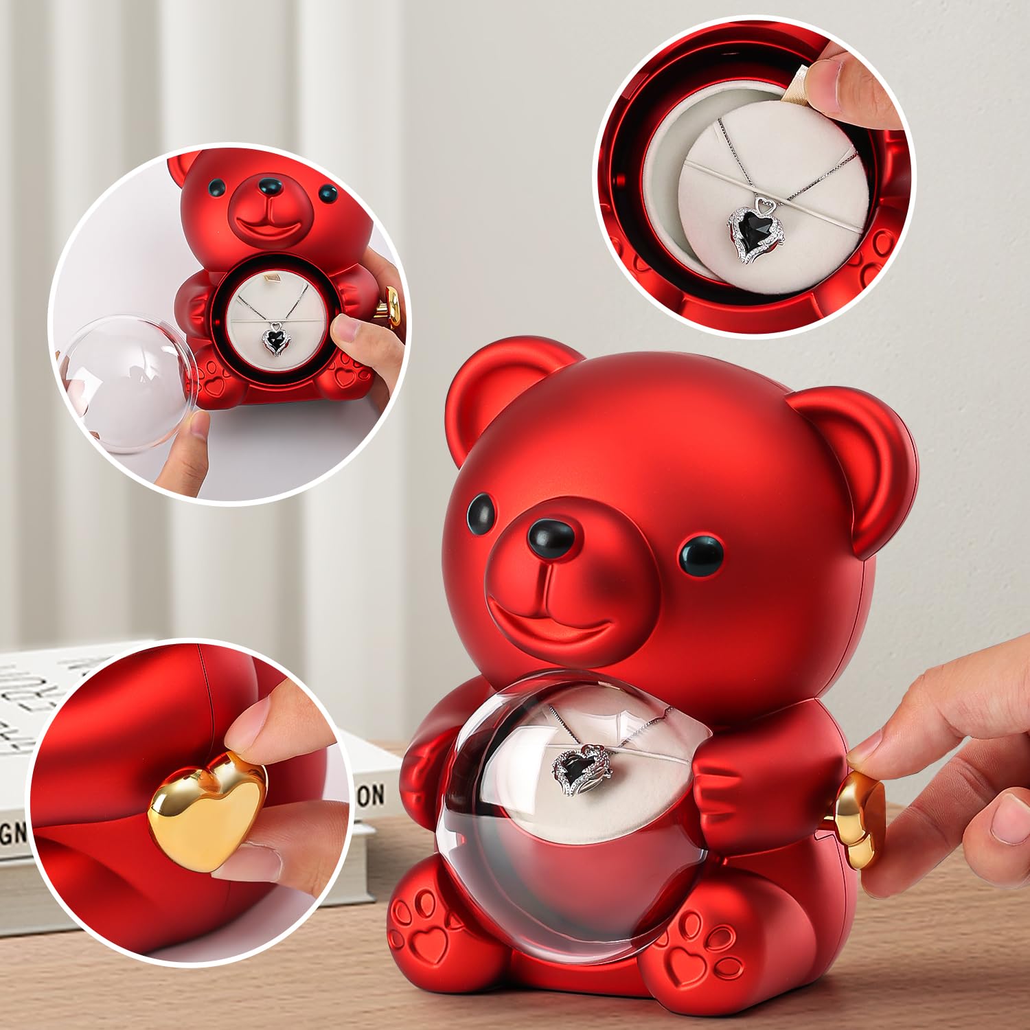 Anthonic preserved rose bear with hidden jewelry box behind the rose.