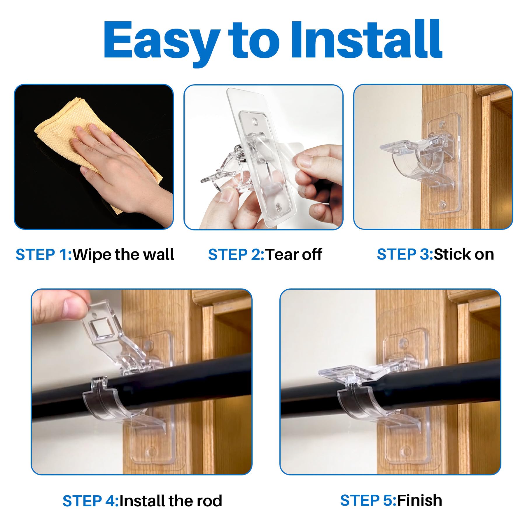 Antimbee nano-gel adhesive brackets provide strong but clean support for curtains.
