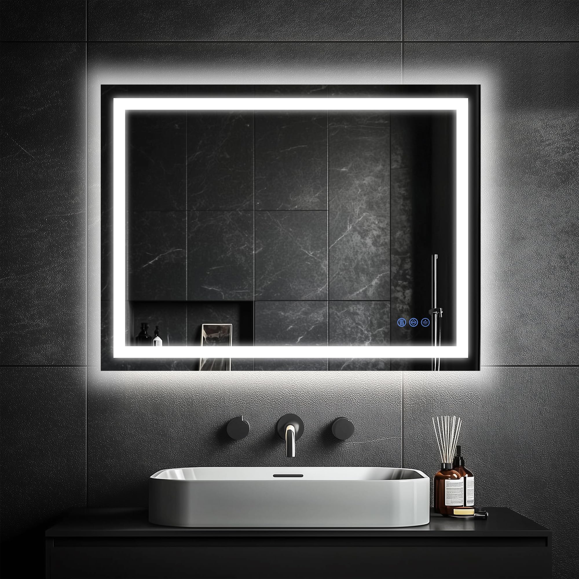 Antok 24x36 LED mirror front view with even lighting for makeup