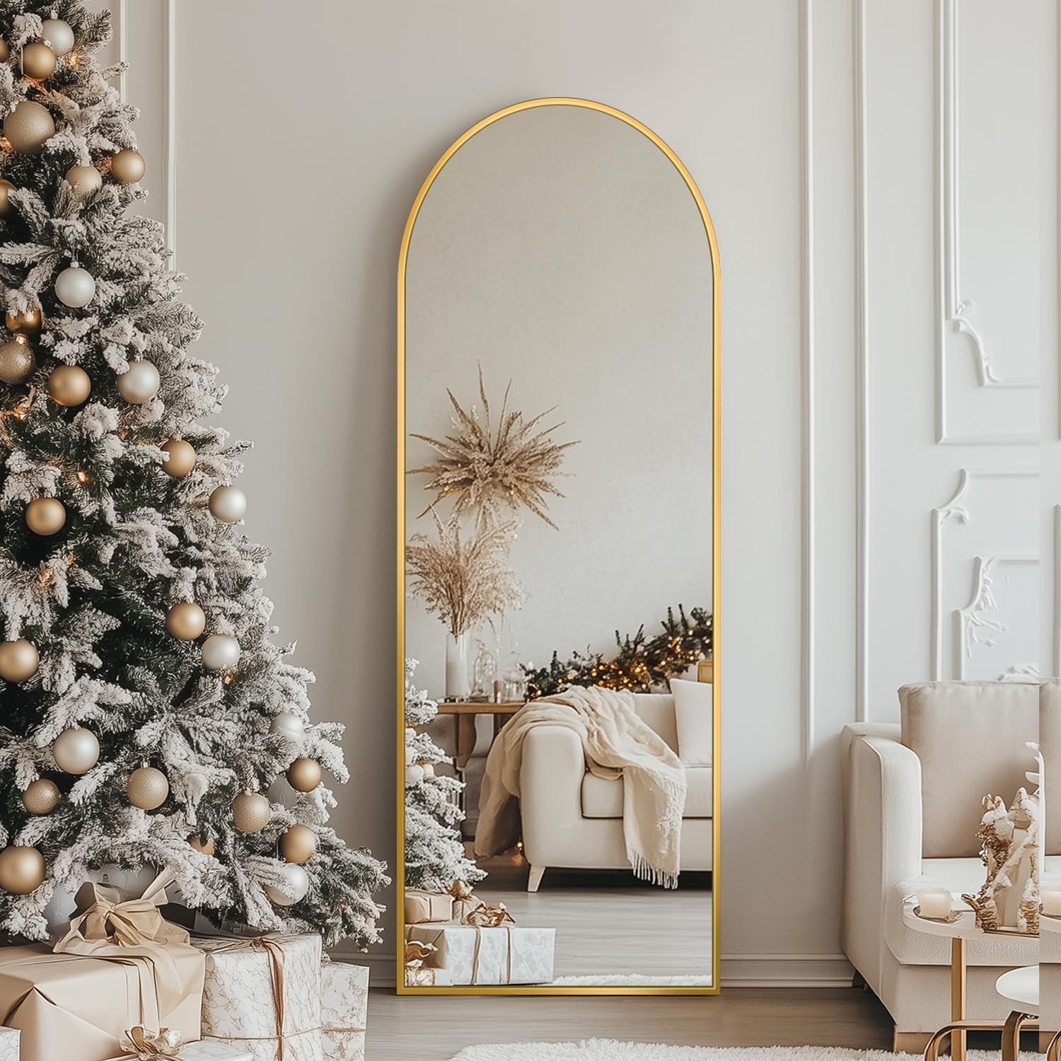 Antok 56x15 arched full-length mirror with gold frame for elegant dressing
