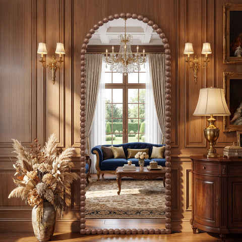 Antok arch mirror wall-mount option saves space in entryways and rooms.