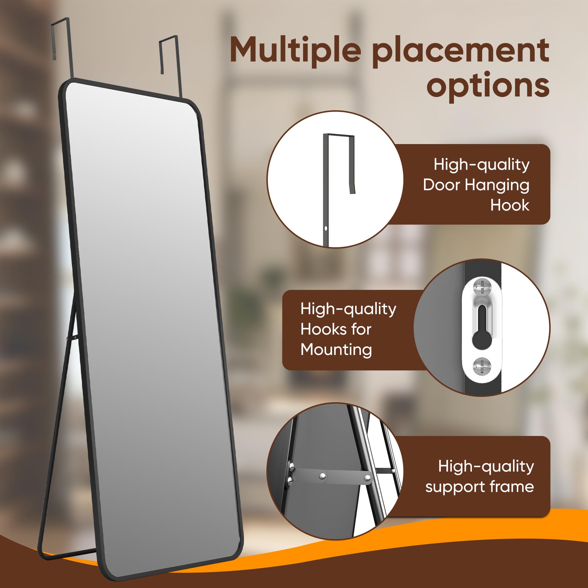 Antok over door mirror supports outfits, makeup, and quick room checks.