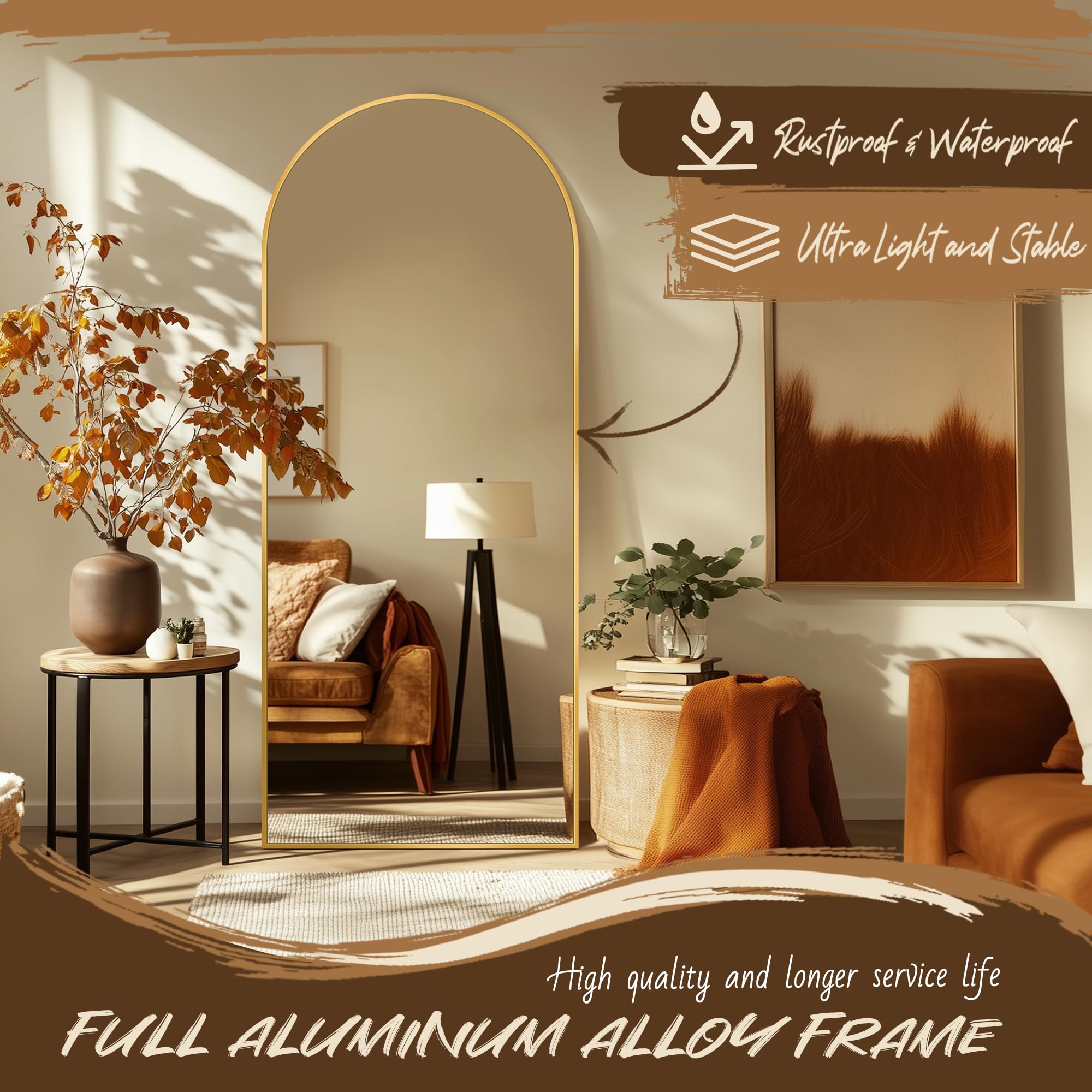 Antok arched full-length mirror leaning style for flexible room arrangement.