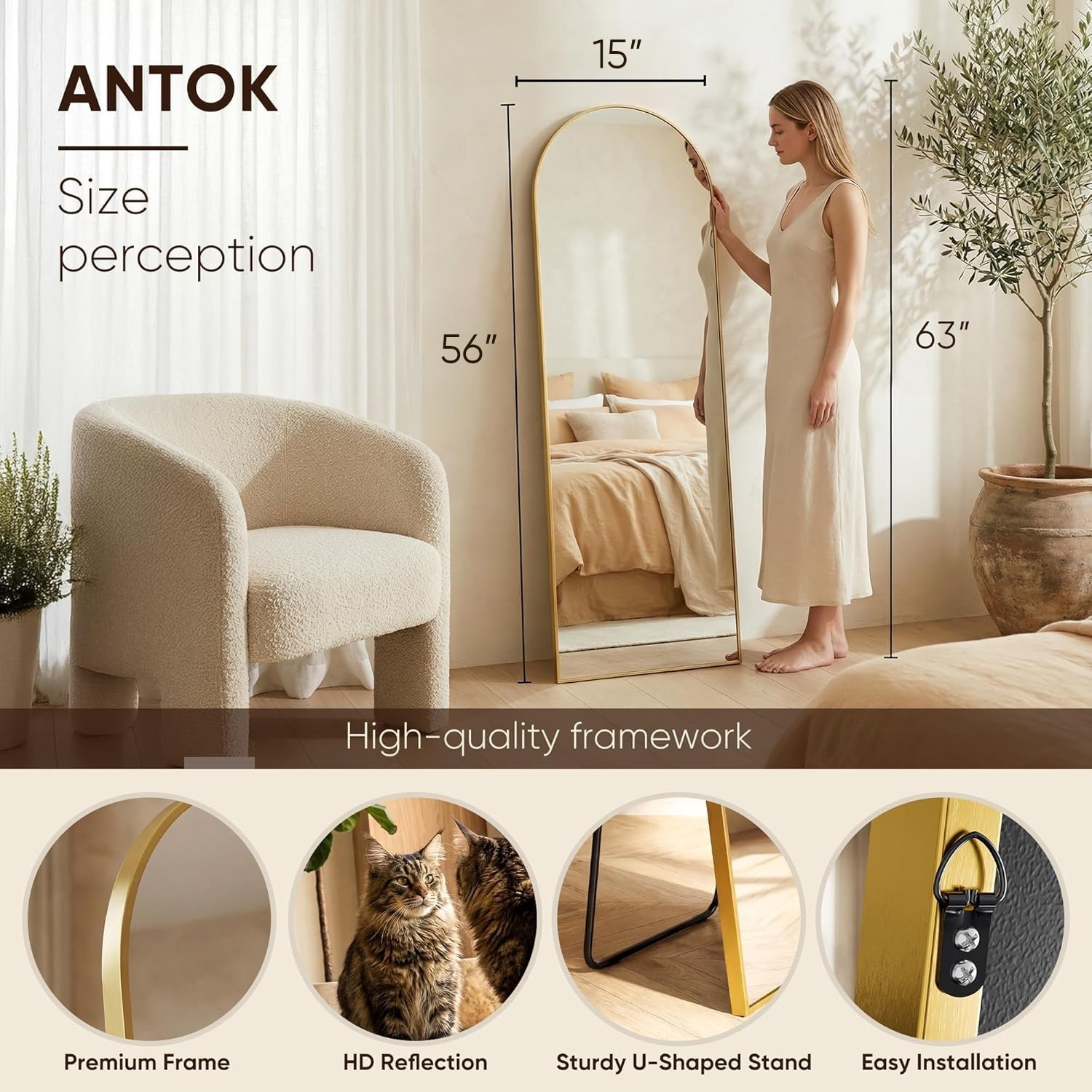 Antok premium mirror blends modern design with versatile placement options.