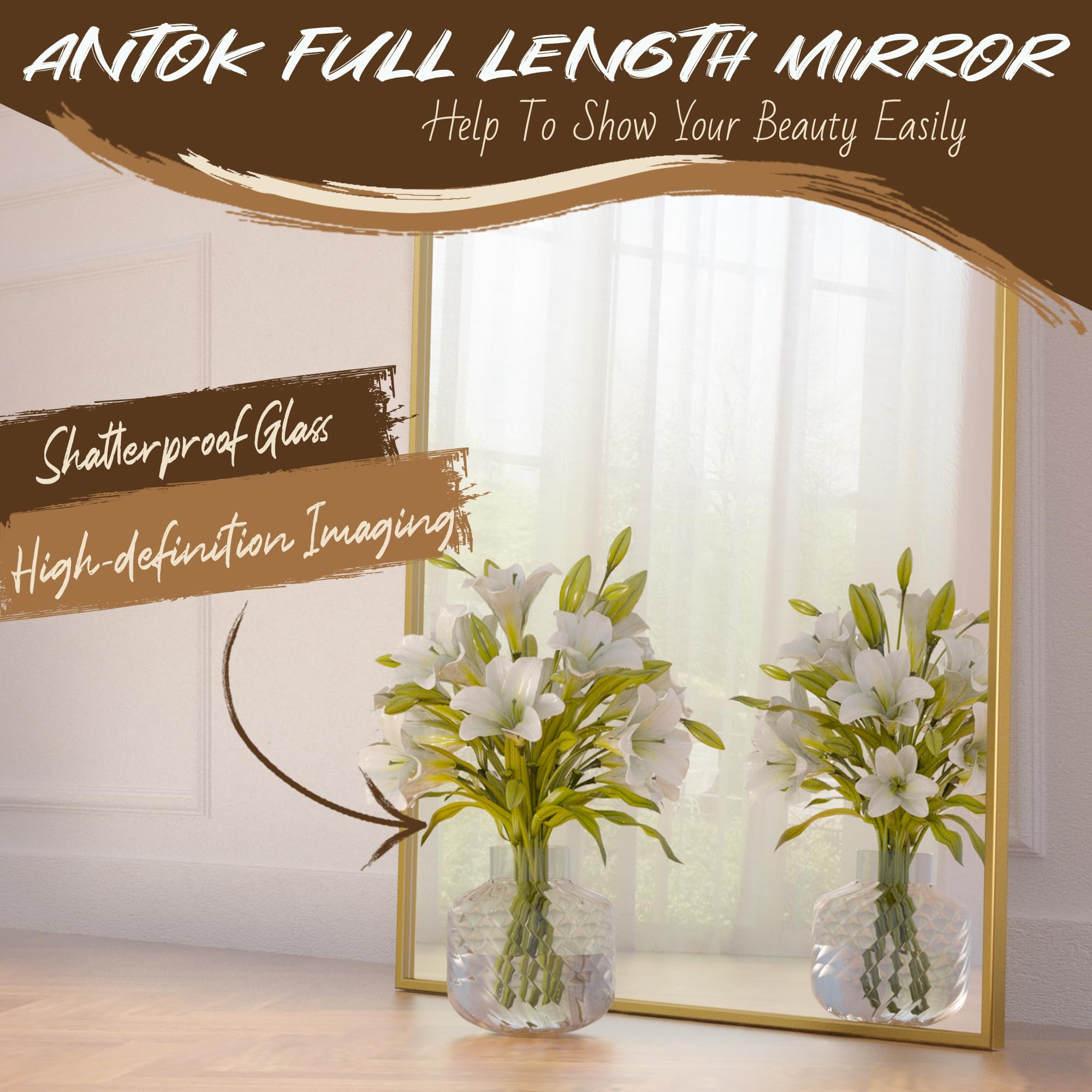 Antok arched full-length mirror wall-mount-ready option enhances compact spaces.