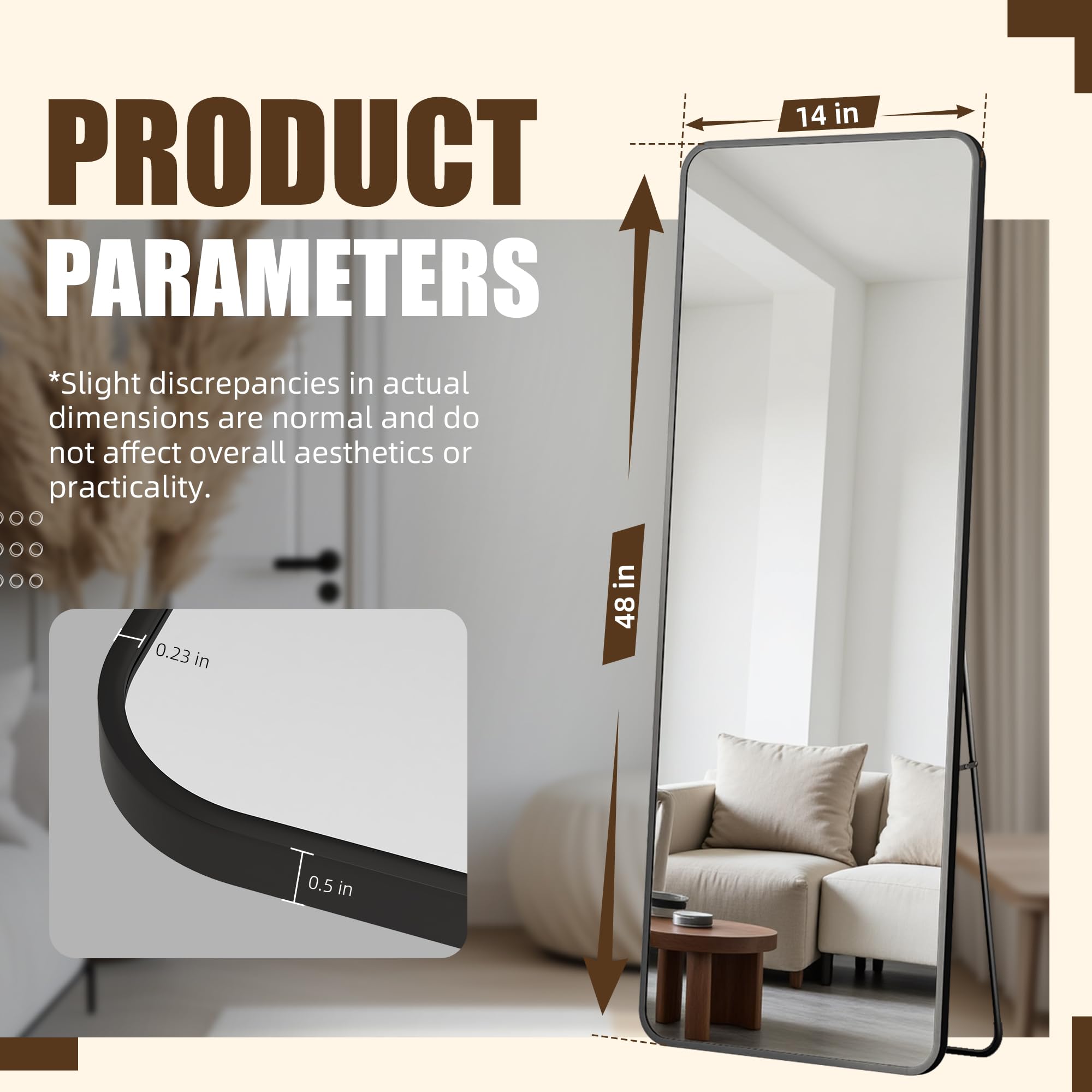 Antok versatile mirror suitable for bedroom, dorm, bathroom, or closet.