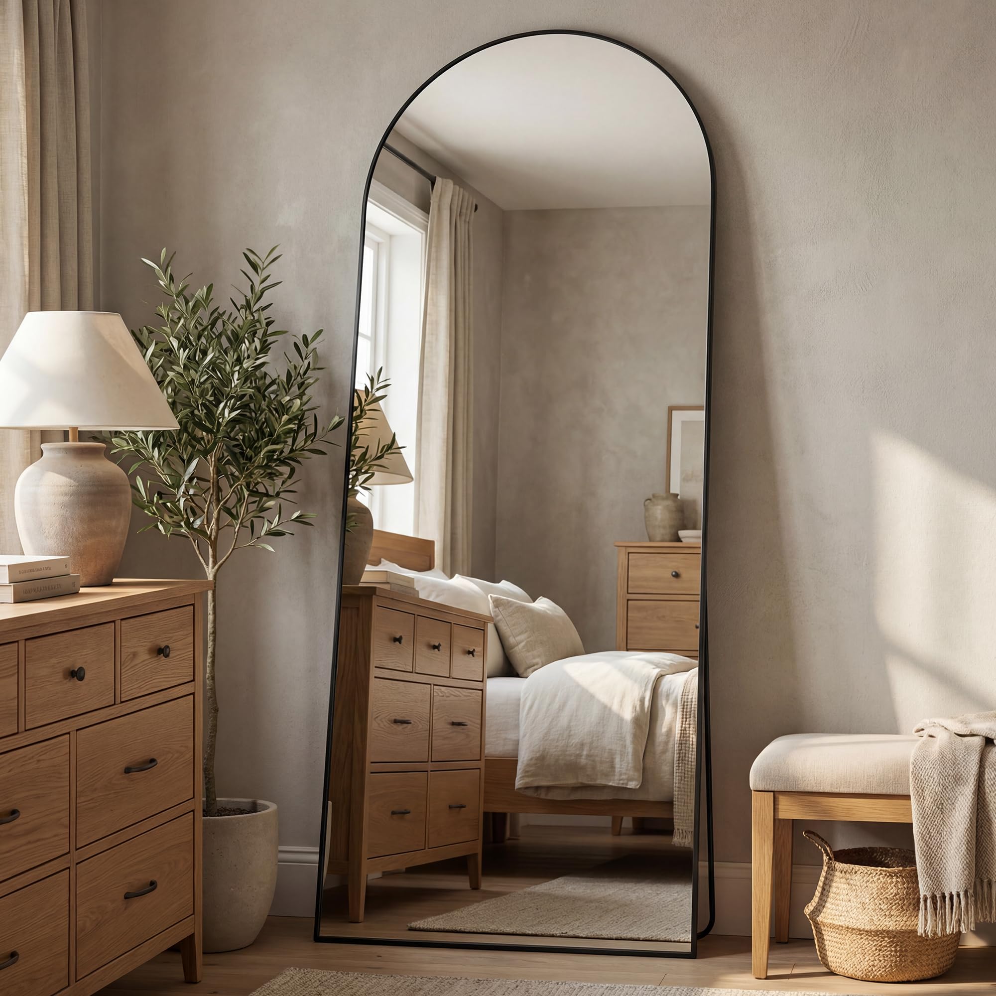 Antok black aluminum-frame mirror, sleek and easy to move.