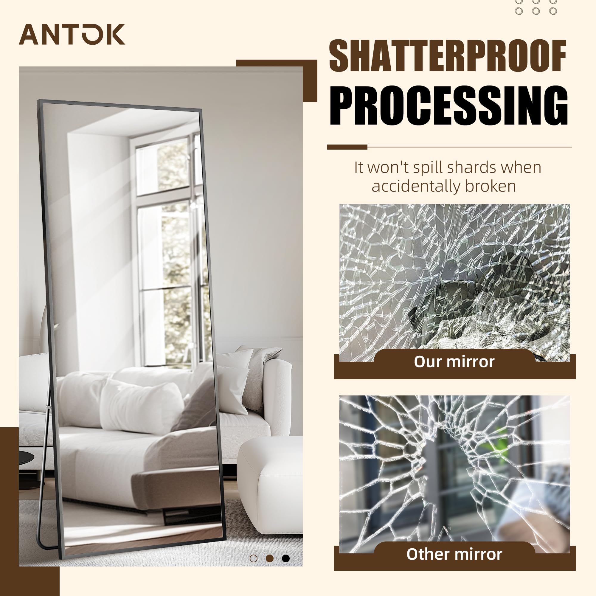 Antok black aluminum frame full-length mirror for modern spaces.