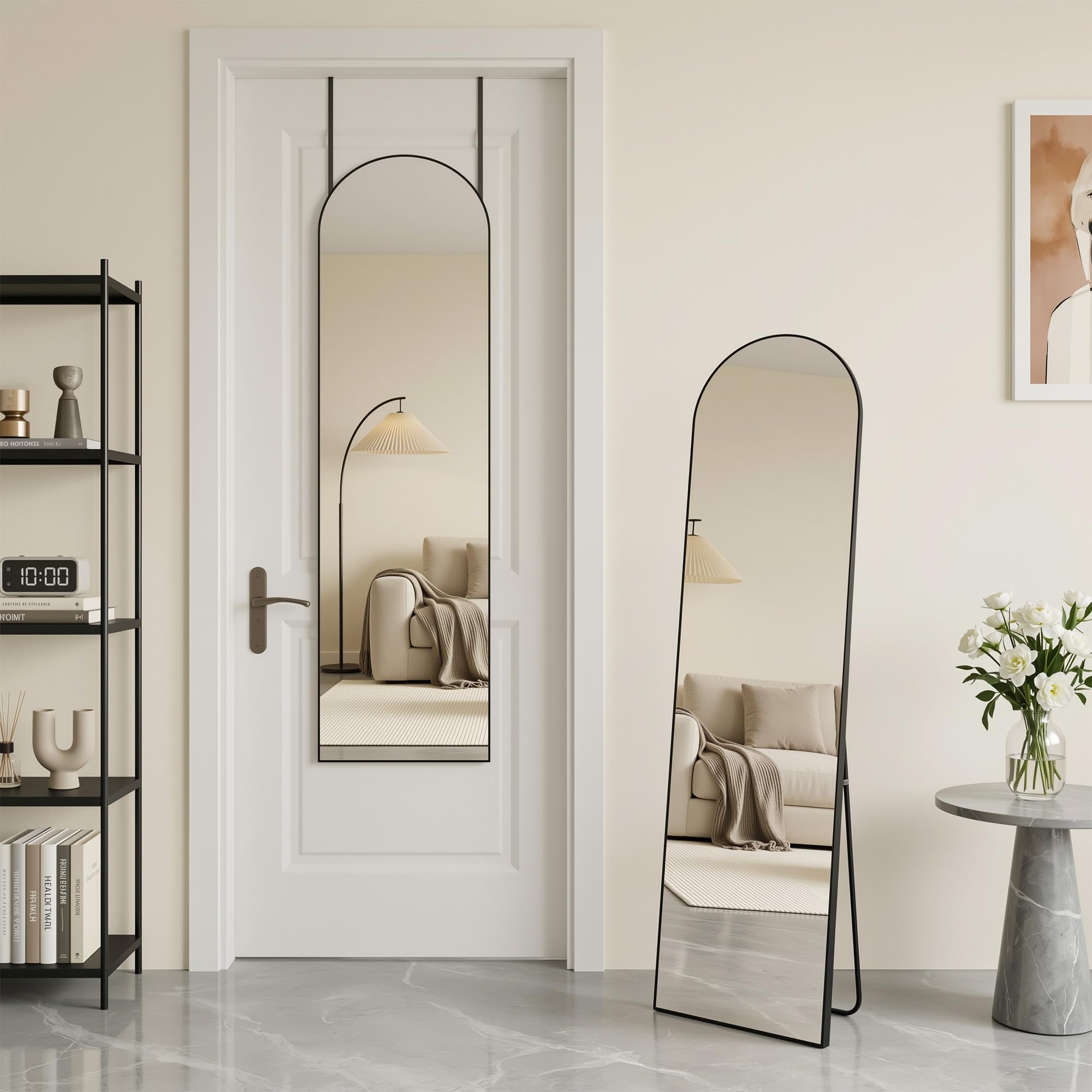 Antok black aluminum frame mirror with durable finish suitable for humid spaces and modern decor.