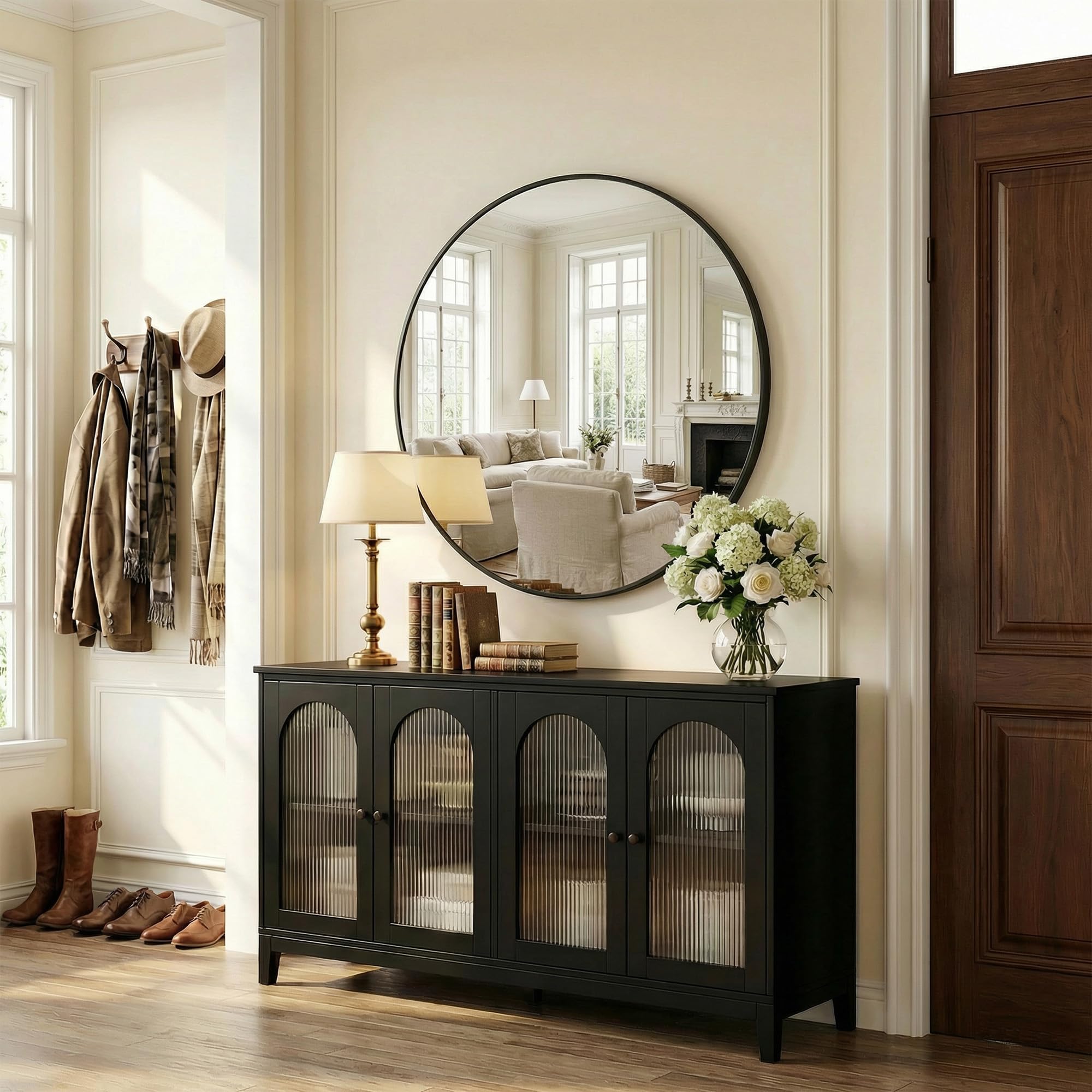 Antok brushed metal frame mirror brings contemporary decor to any room
