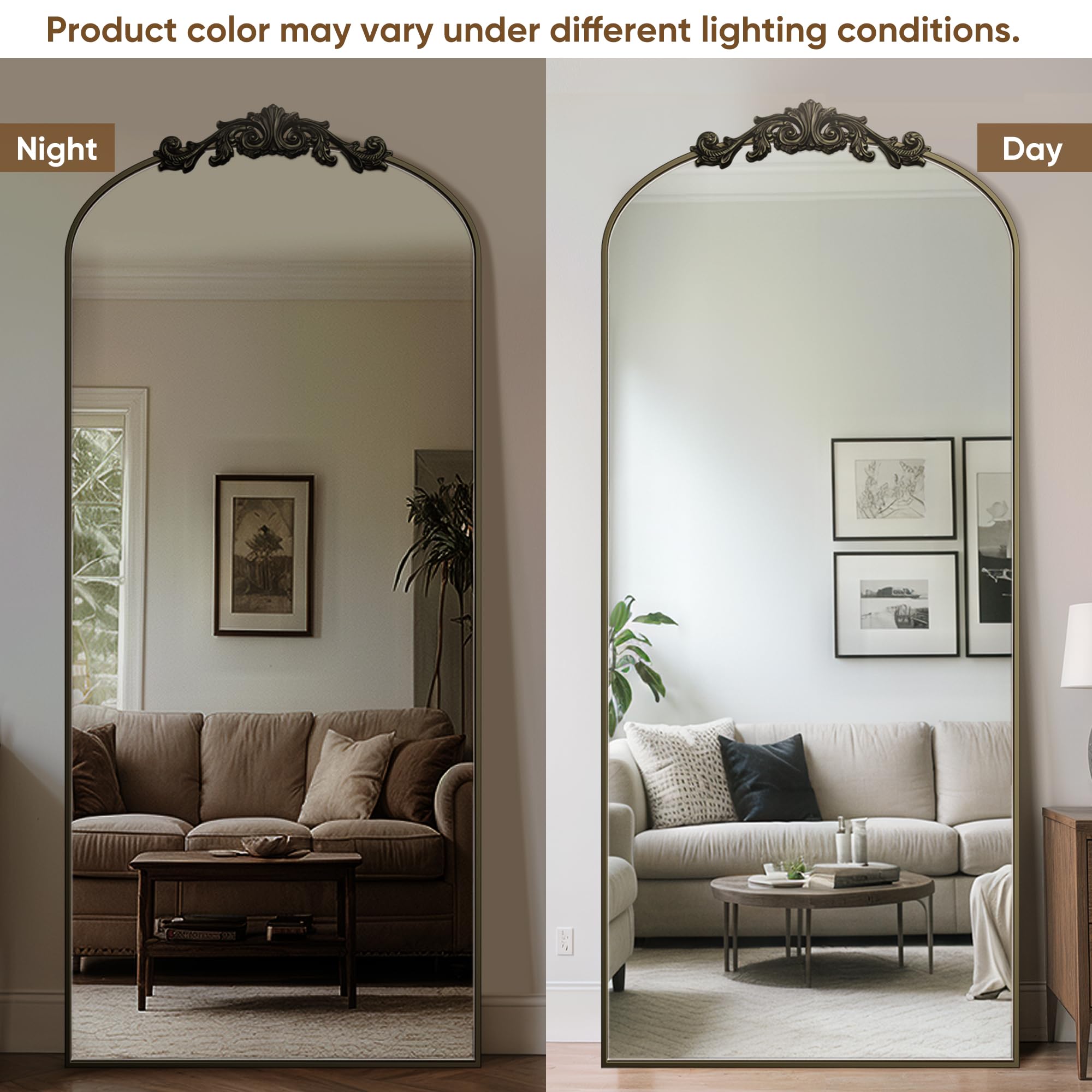Antok carved-top mirror adds elegant focal point to living spaces.