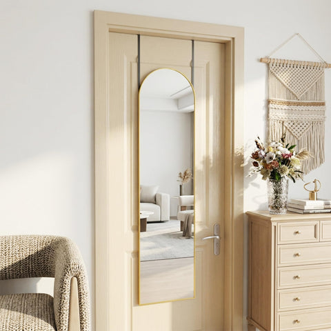 Antok floor mirror with stand in gold offers flexible placement