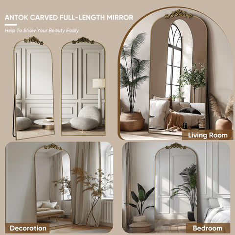 Antok bronze arched mirror suitable for standing or wall mounting.