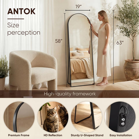 Antok free-standing mirror with included stand for flexible placement.