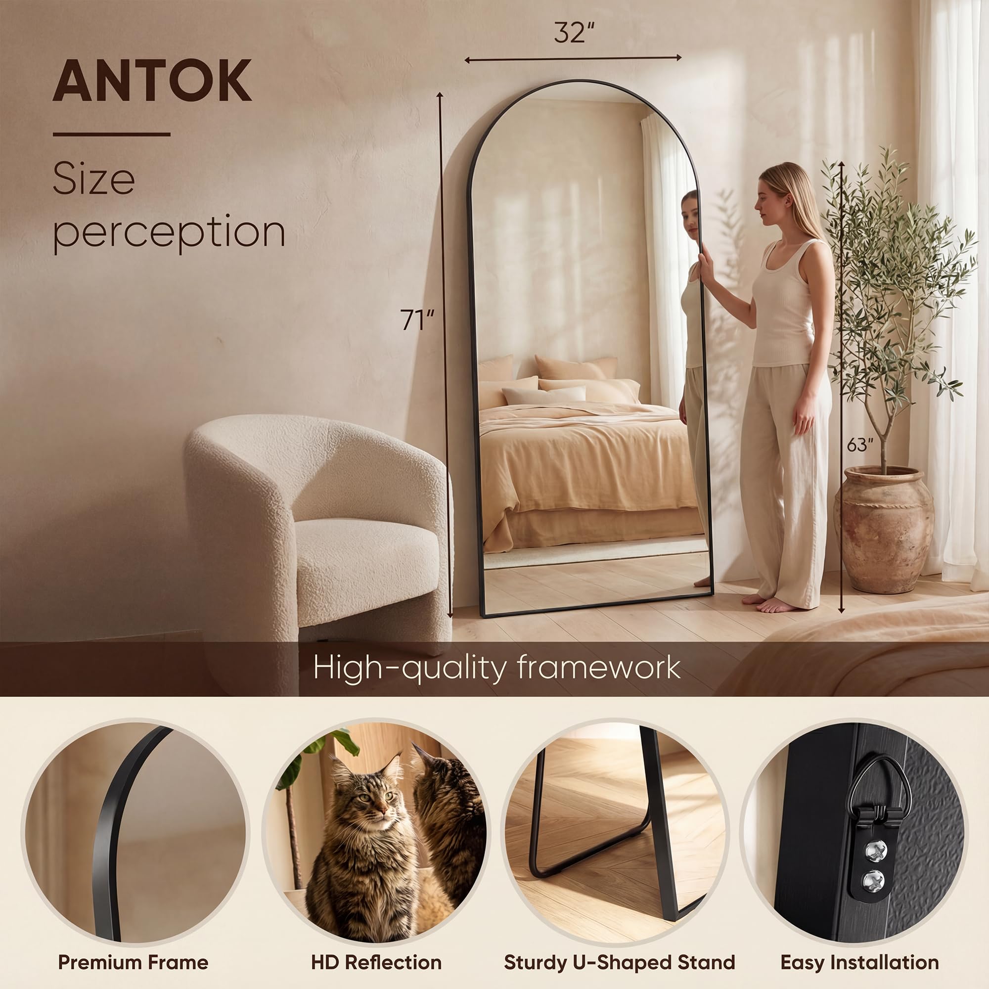 Antok freestanding floor mirror with included stand for flexible placement.