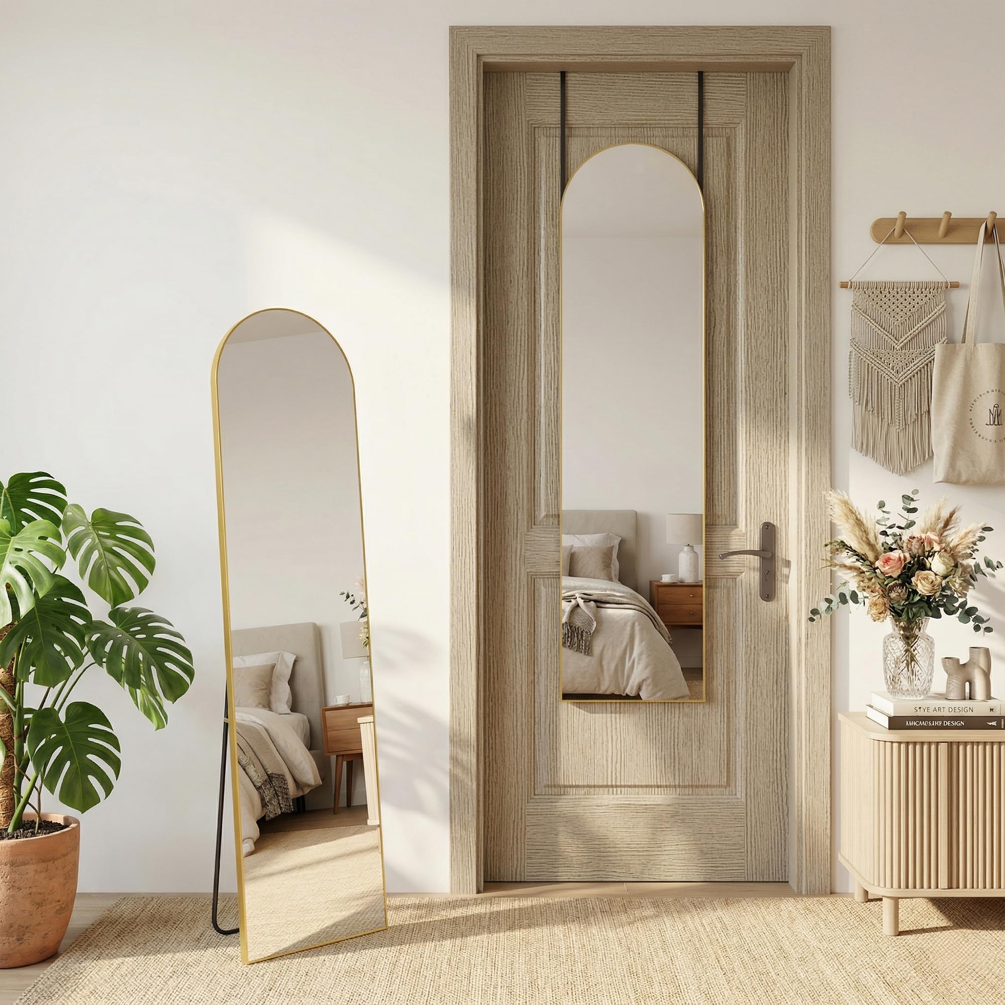 Antok full-length mirror 56x15 in gold arch reflects outfits clearly for full-body checks